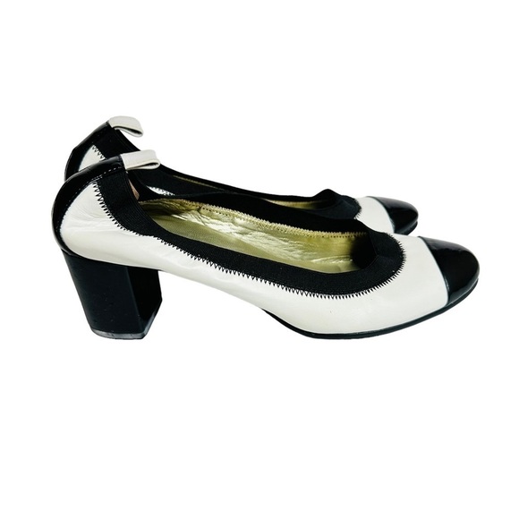 Nine West TrueBlenr Leather Upper Block Heel Pump Black & White Size 7M - Picture 4 of 10